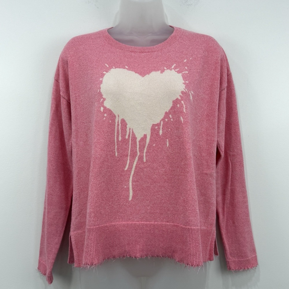 Lisa Todd Tainted Love Sweater Womens M Pink Preppy Distressed Heart Artsy